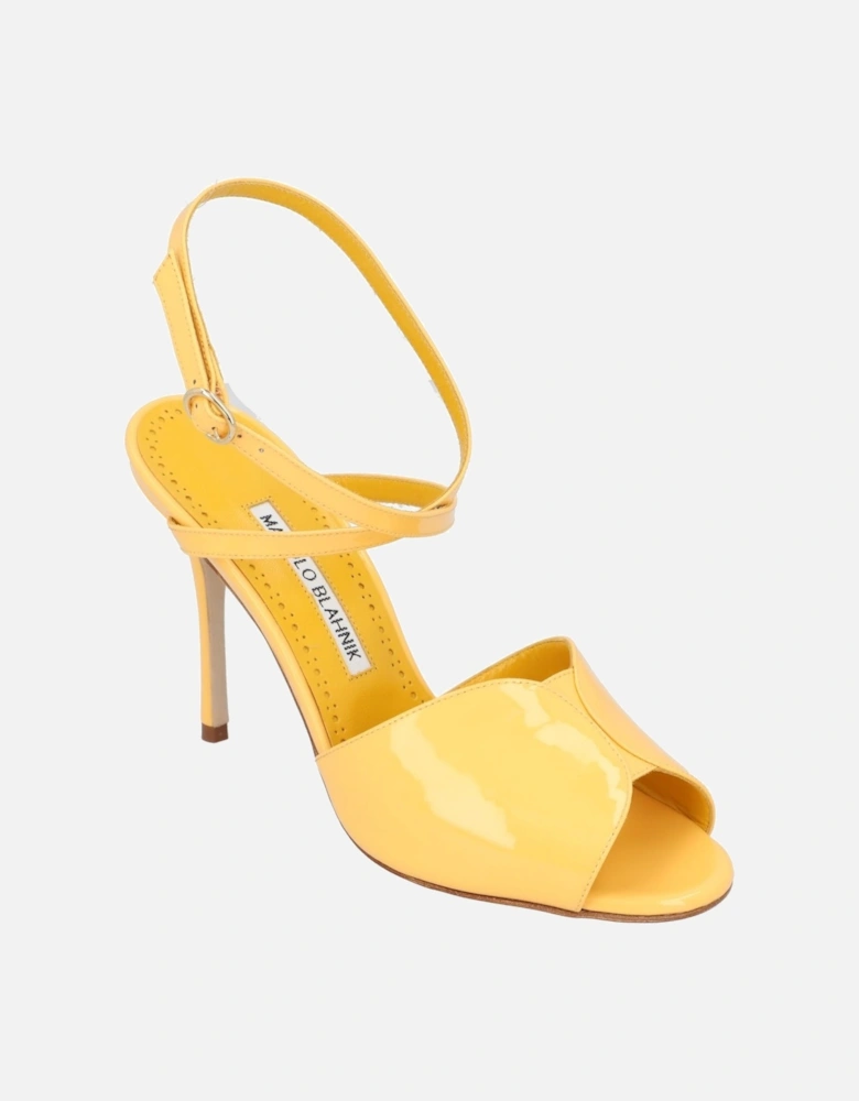 Yellow Leather Round Toe Sandal with Patent Effect and 10.5 cm Heel