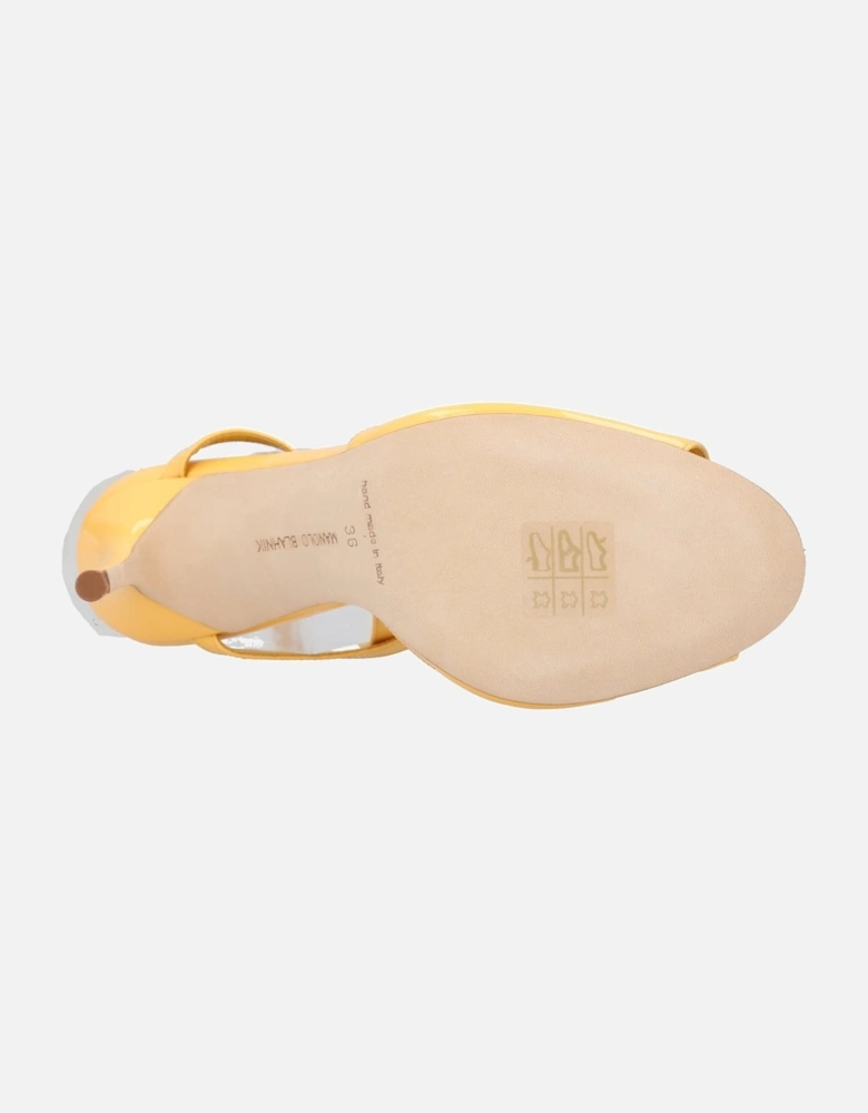 Yellow Leather Round Toe Sandal with Patent Effect and 10.5 cm Heel