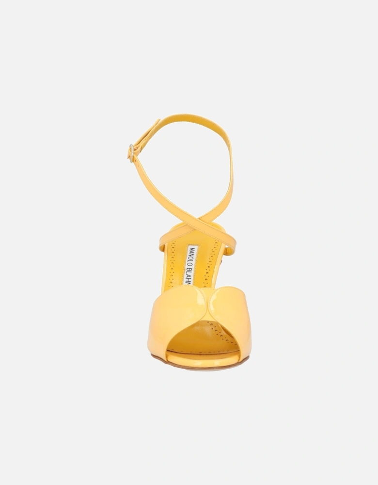 Yellow Leather Round Toe Sandal with Patent Effect and 10.5 cm Heel