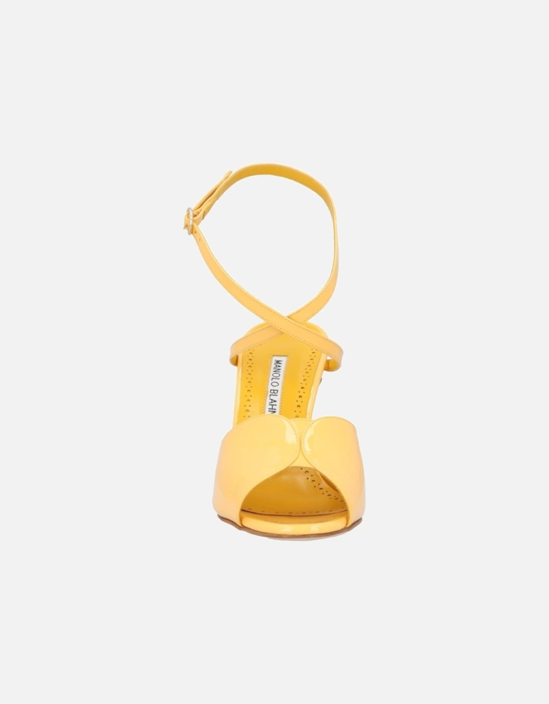 Yellow Leather Round Toe Sandal with Patent Effect and 10.5 cm Heel