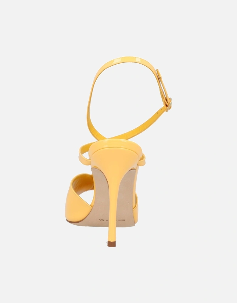 Yellow Leather Round Toe Sandal with Patent Effect and 10.5 cm Heel
