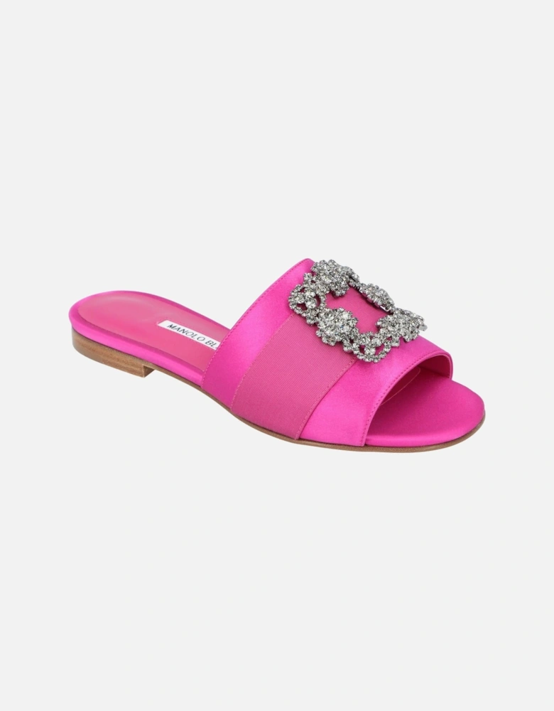 Purple Canvas and Satin Flat Shoes with Leather Lining and Sole