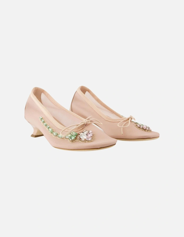 Embellished Mesh Kitten Heel Pumps