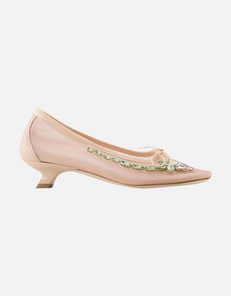 Embellished Mesh Kitten Heel Pumps