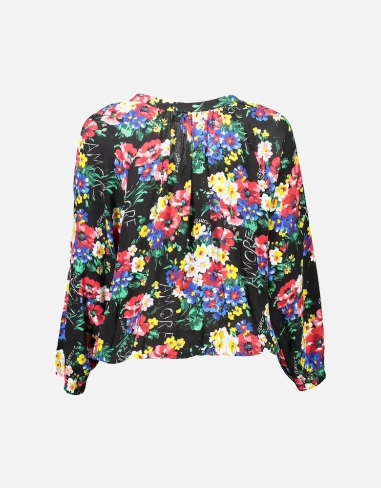 Long-Sleeved V-Neck T-Shirt with Elastic Waist and Cuffs
