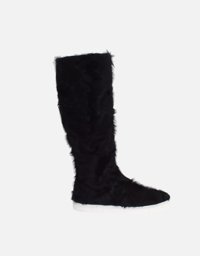 Xiangao Fur Leather Flat Sneaker Boots Women - Black