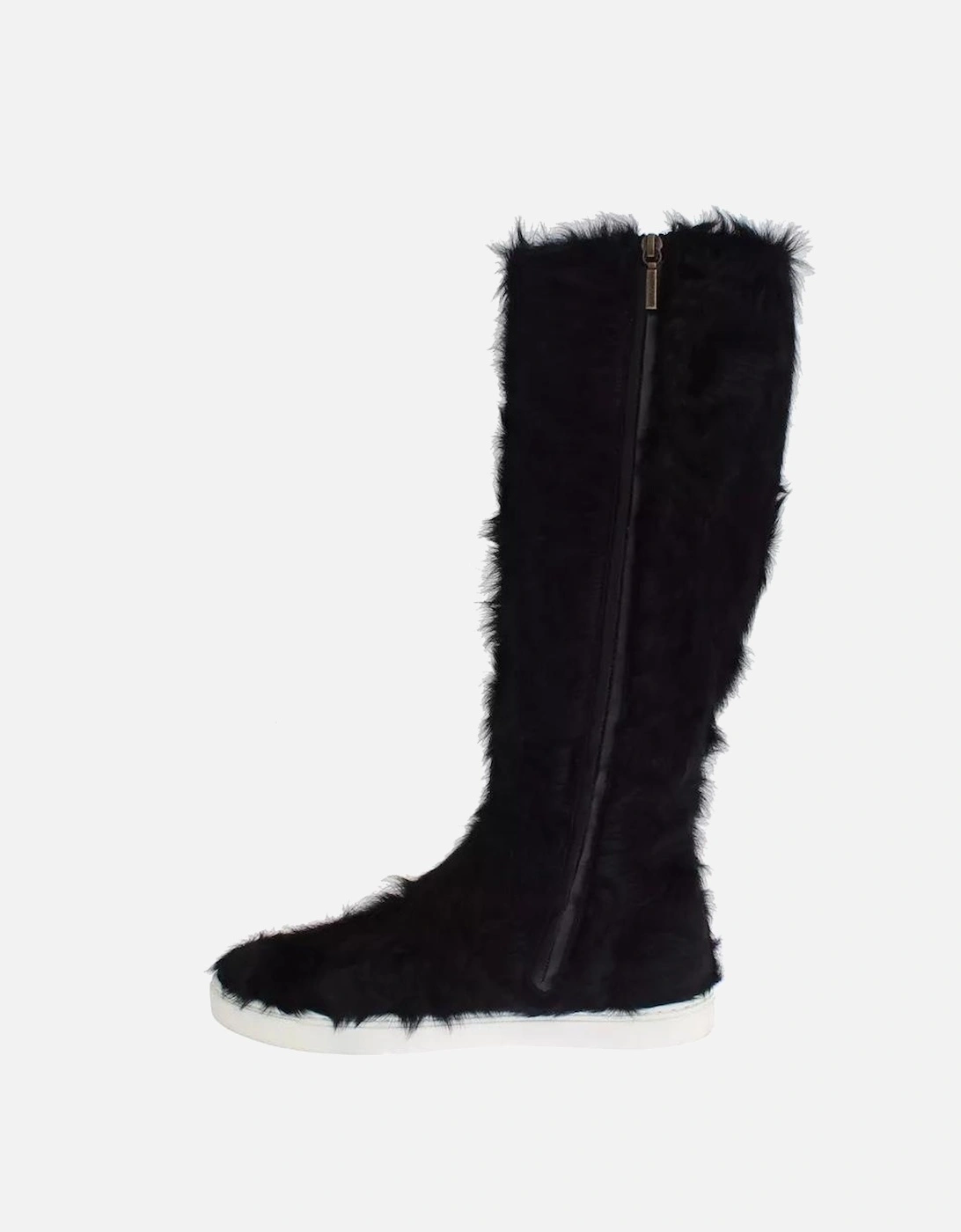 Xiangao Fur Leather Flat Sneaker Boots Women - Black
