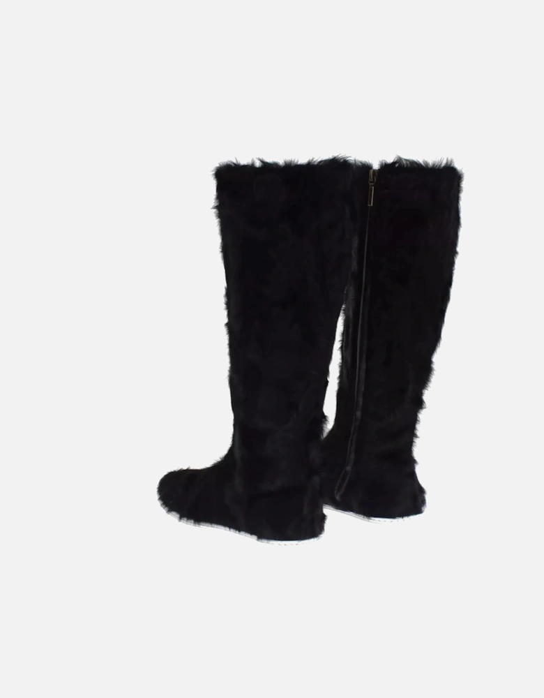 Xiangao Fur Leather Flat Sneaker Boots Women - Black