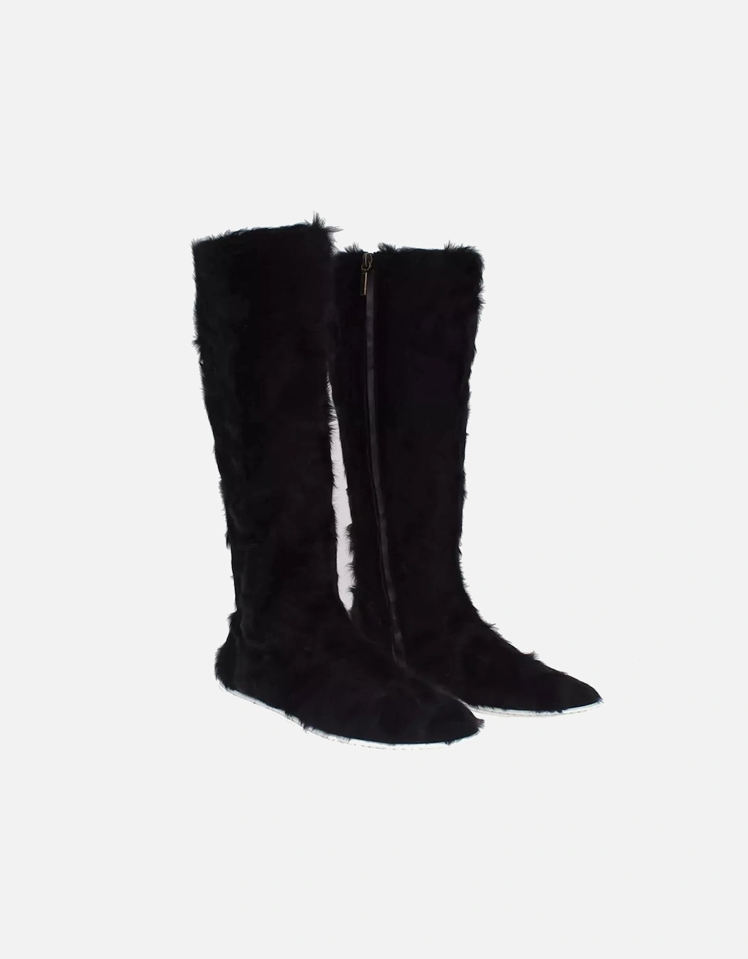 Xiangao Fur Leather Flat Sneaker Boots Women - Black