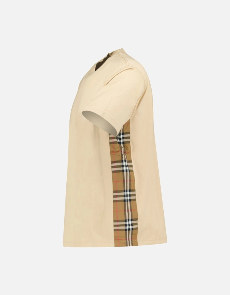 'Caris' Check Hem T-Shirt Soft Fawn