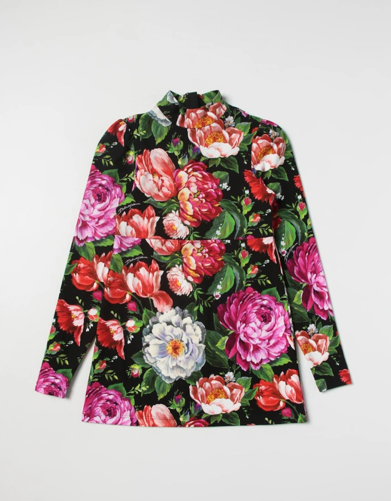 Floral Print High Neck Long Sleeve Dress