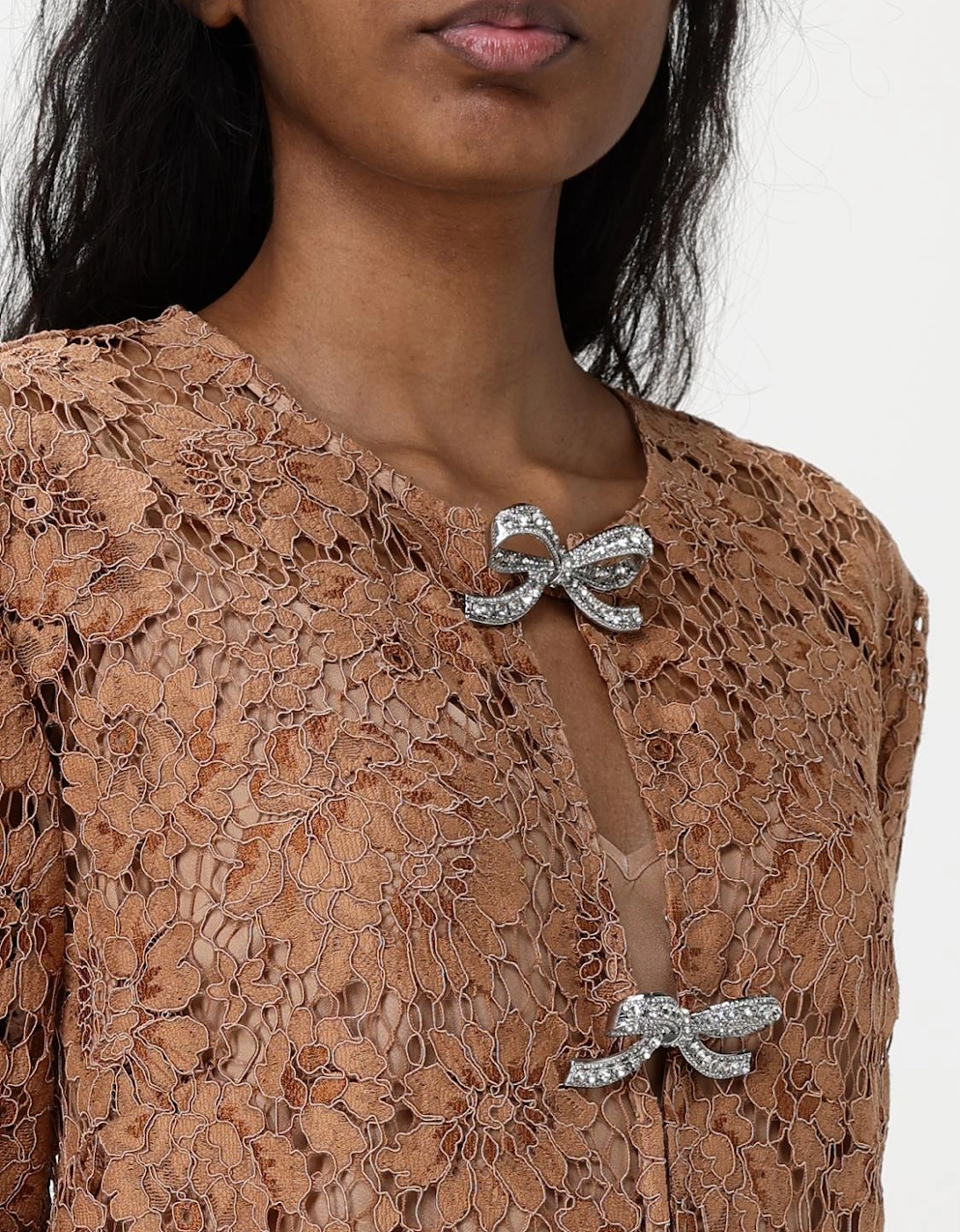 Lace Mini Dress Bow Detail