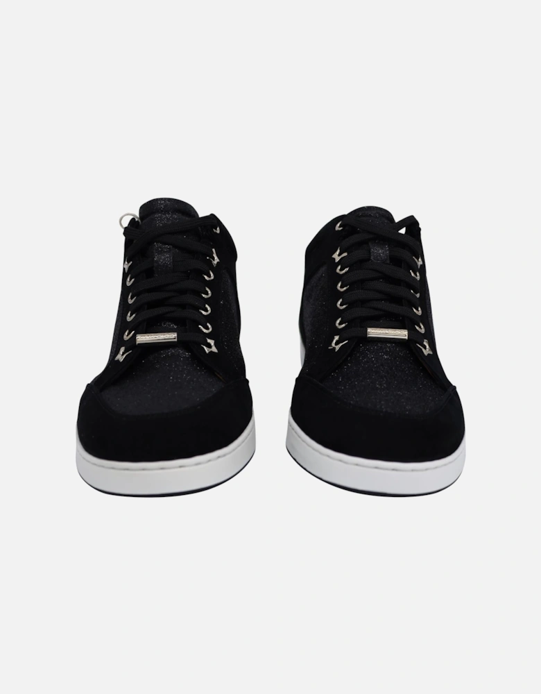 Glitter-Paneled Black Suede Sneakers by Jimmy Choo