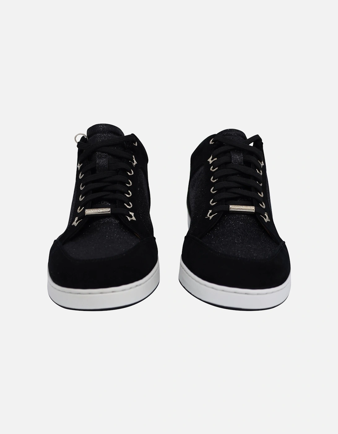Glitter-Paneled Black Suede Sneakers by Jimmy Choo