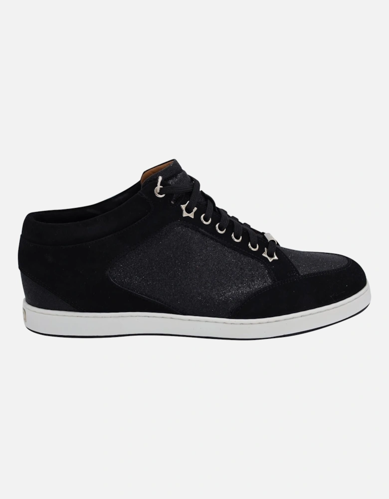 Glitter-Paneled Black Suede Sneakers by Jimmy Choo