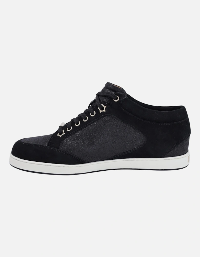 Glitter-Paneled Black Suede Sneakers by Jimmy Choo