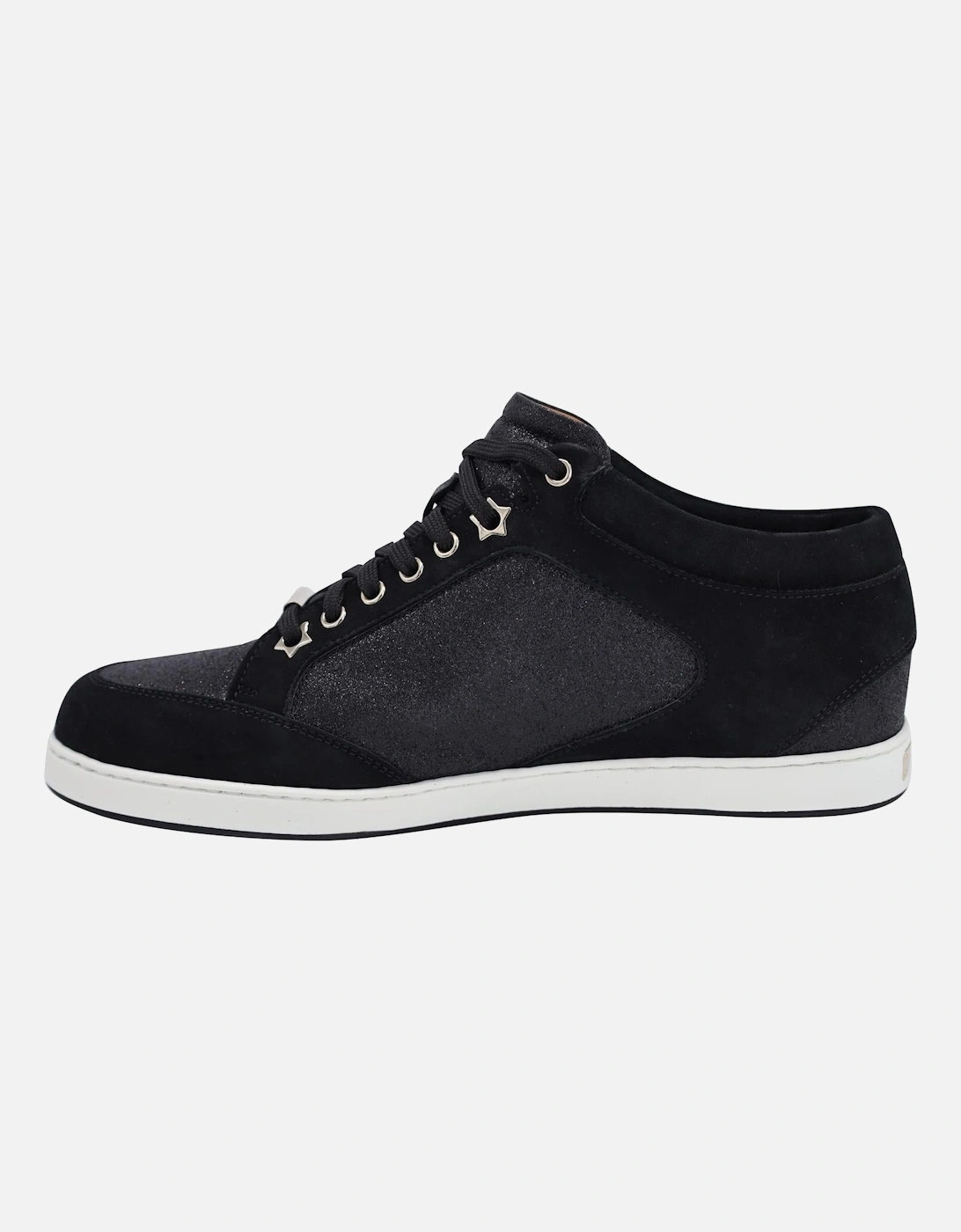Glitter-Paneled Black Suede Sneakers by Jimmy Choo