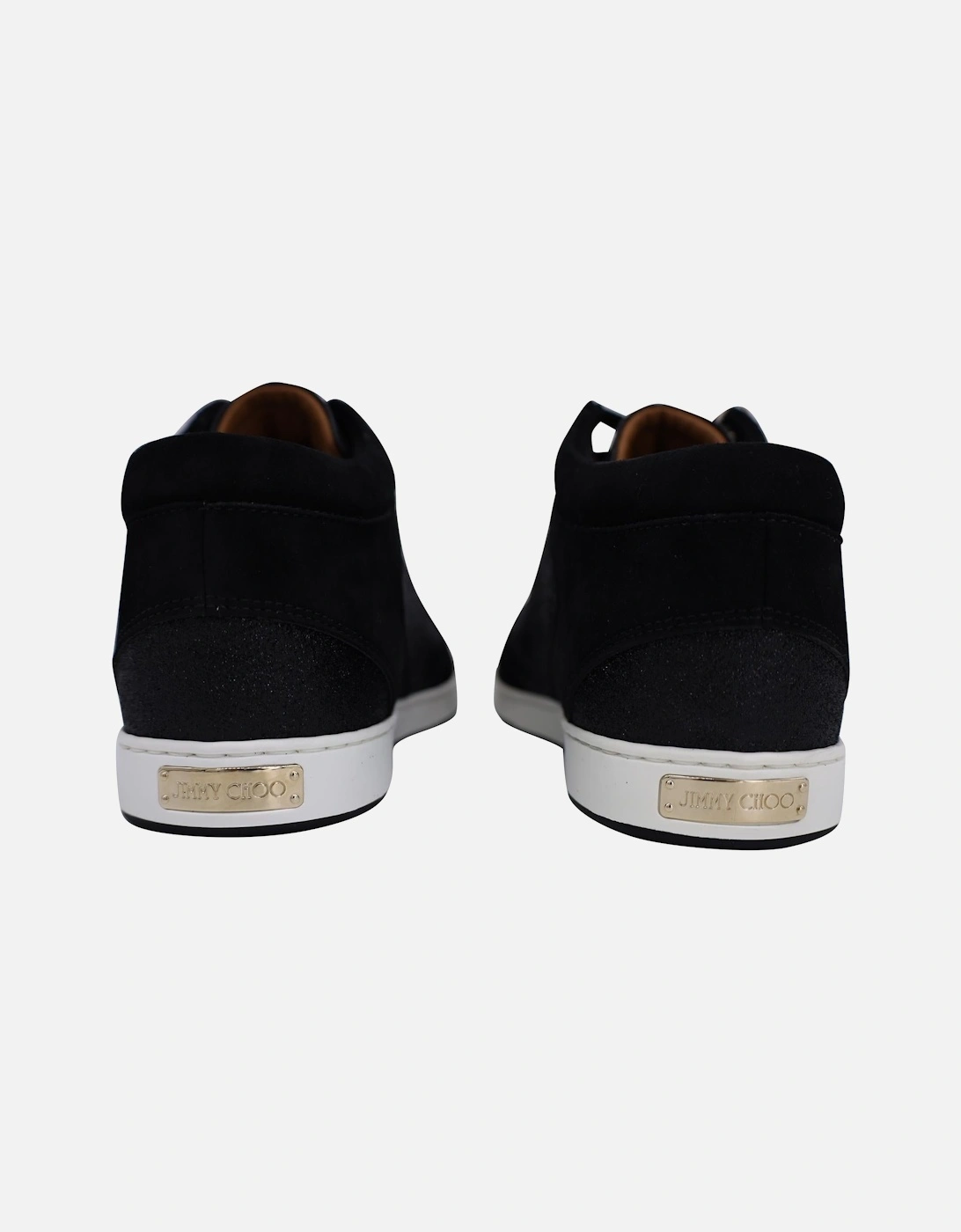 Glitter-Paneled Black Suede Sneakers by Jimmy Choo
