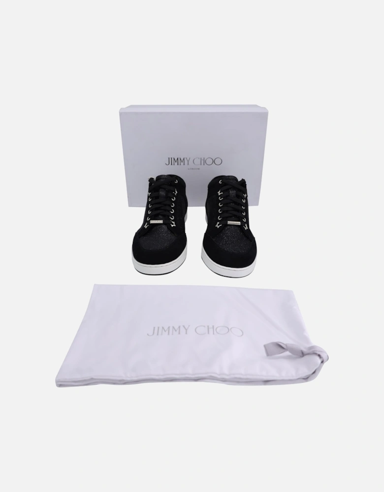 Glitter-Paneled Black Suede Sneakers by Jimmy Choo