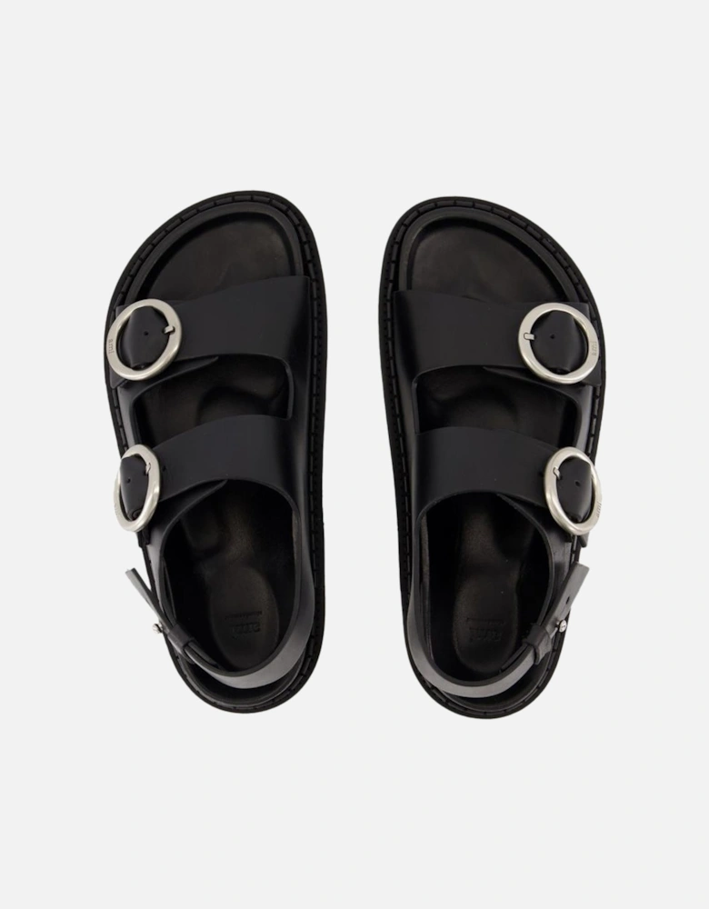 Leather Buckle Sandals Flat