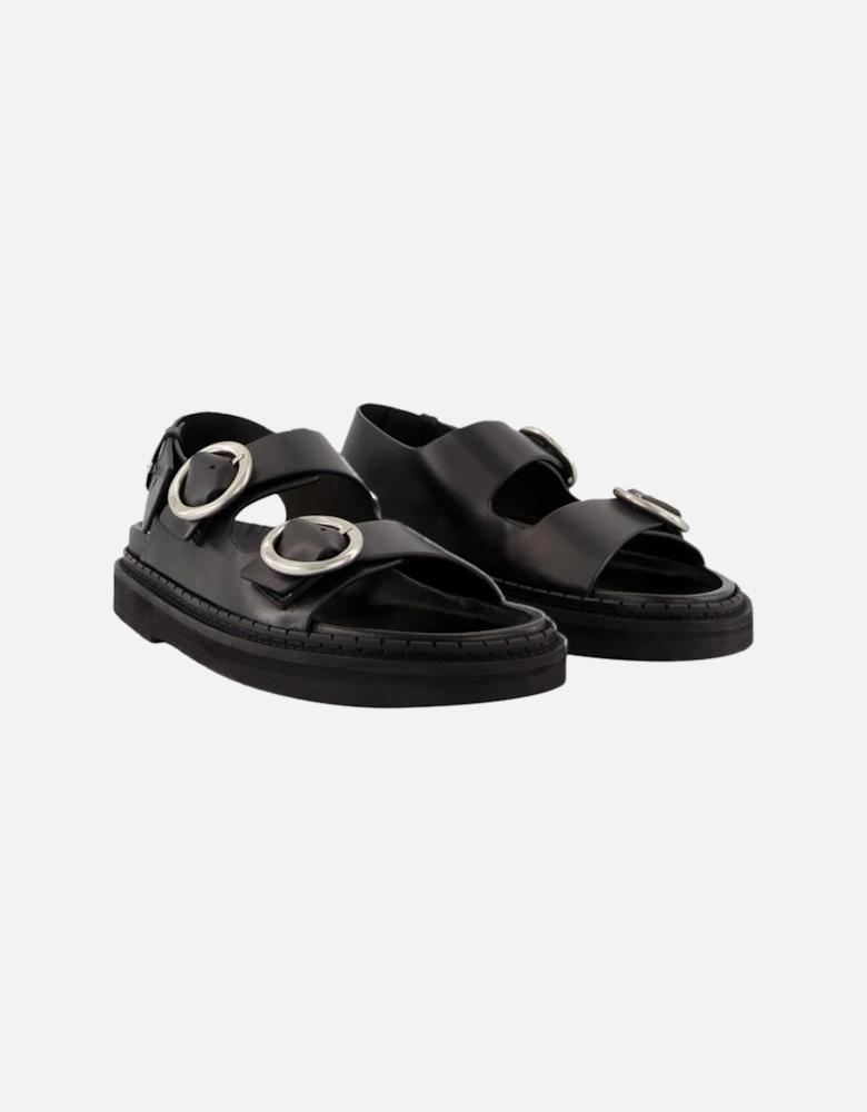 Leather Buckle Sandals Flat