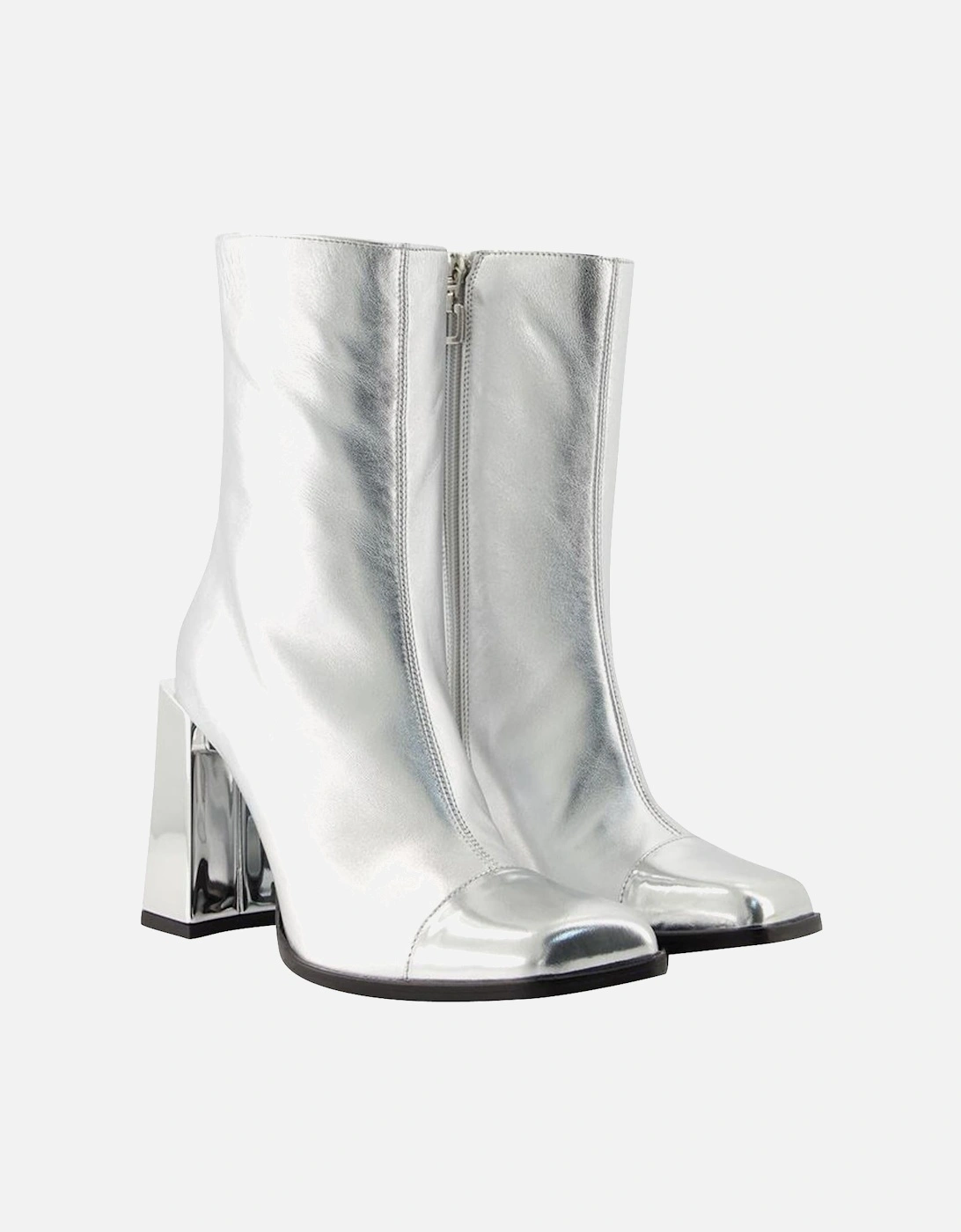 Silver Metallic Leather Ankle Boots
