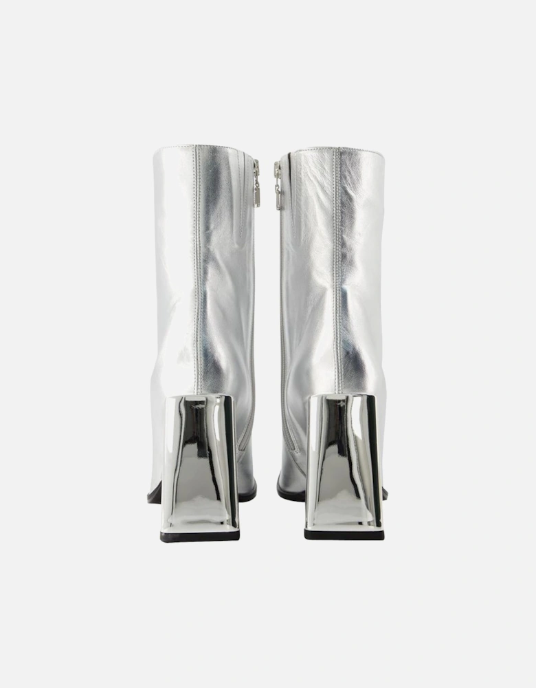 Silver Metallic Leather Ankle Boots