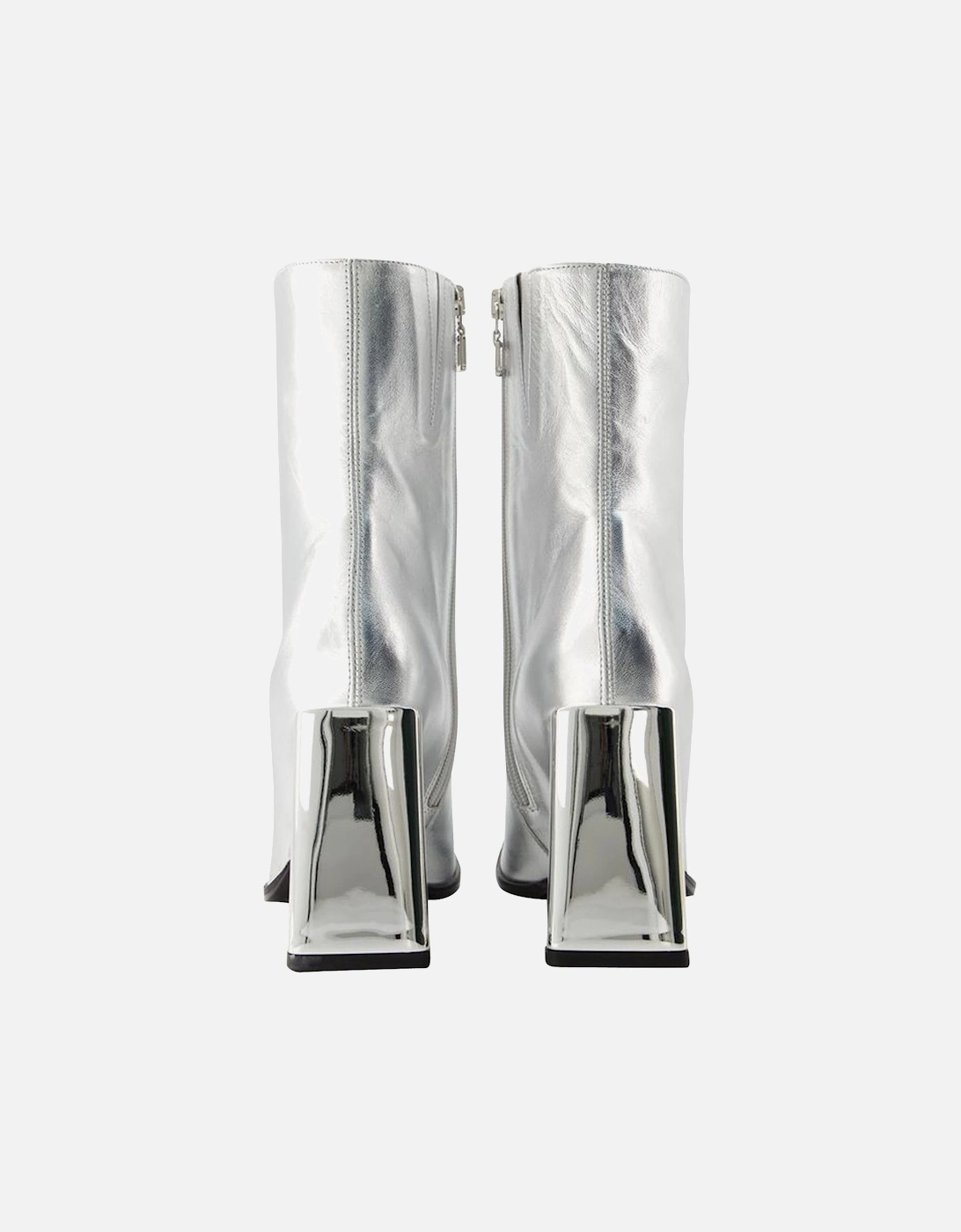 Silver Metallic Leather Ankle Boots