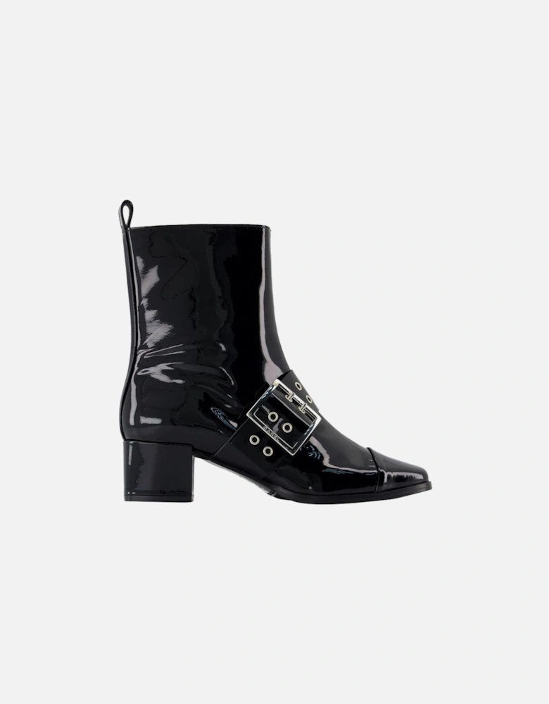 Patent Leather Buckle Boots