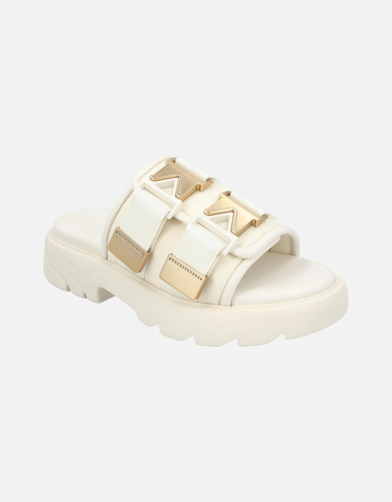 Padded Flat Sandals with Decorative Buckle and Lightweight Outsole