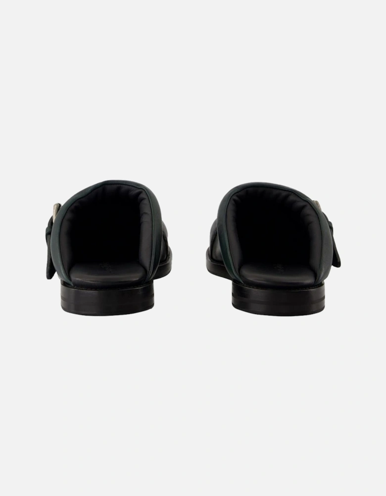 Leather Clog Mule Buckle Closure