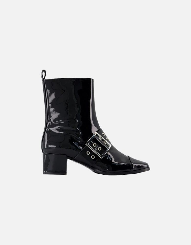 Patent Leather Buckle Ankle Boots