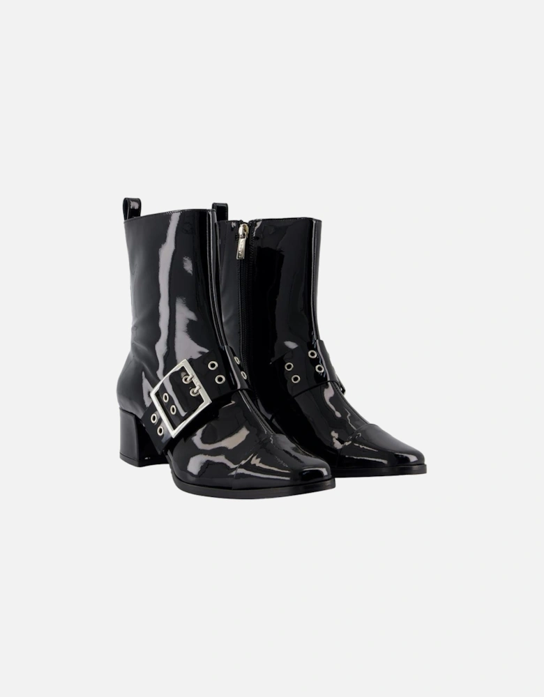 Patent Leather Buckle Ankle Boots