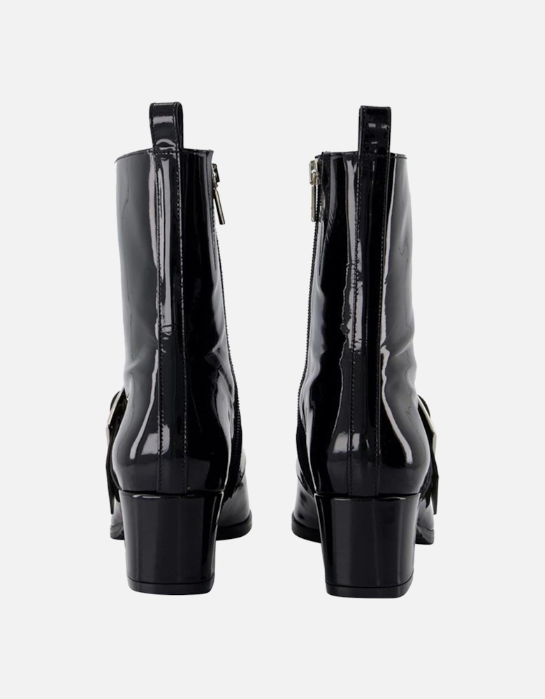 Patent Leather Buckle Ankle Boots