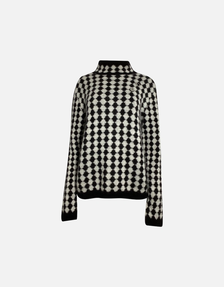 Checkerboard Pattern Mock Neck Sweater
