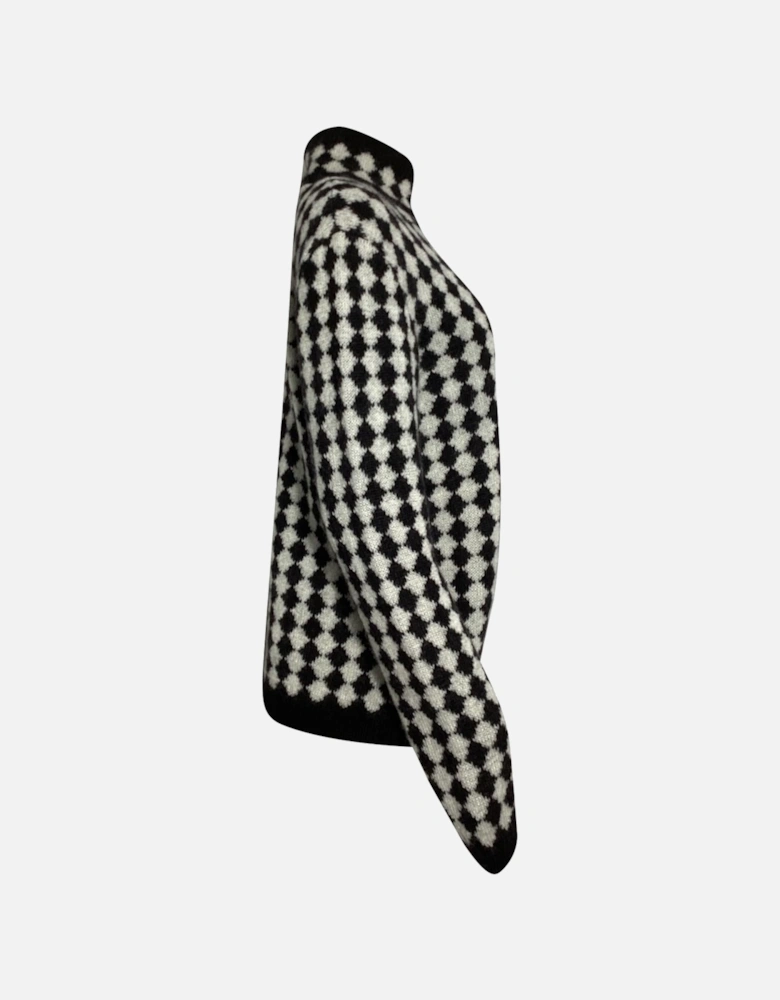 Checkerboard Pattern Mock Neck Sweater