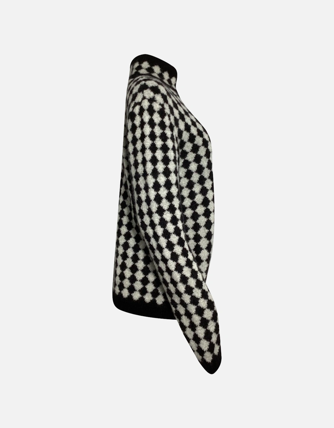 Checkerboard Pattern Mock Neck Sweater