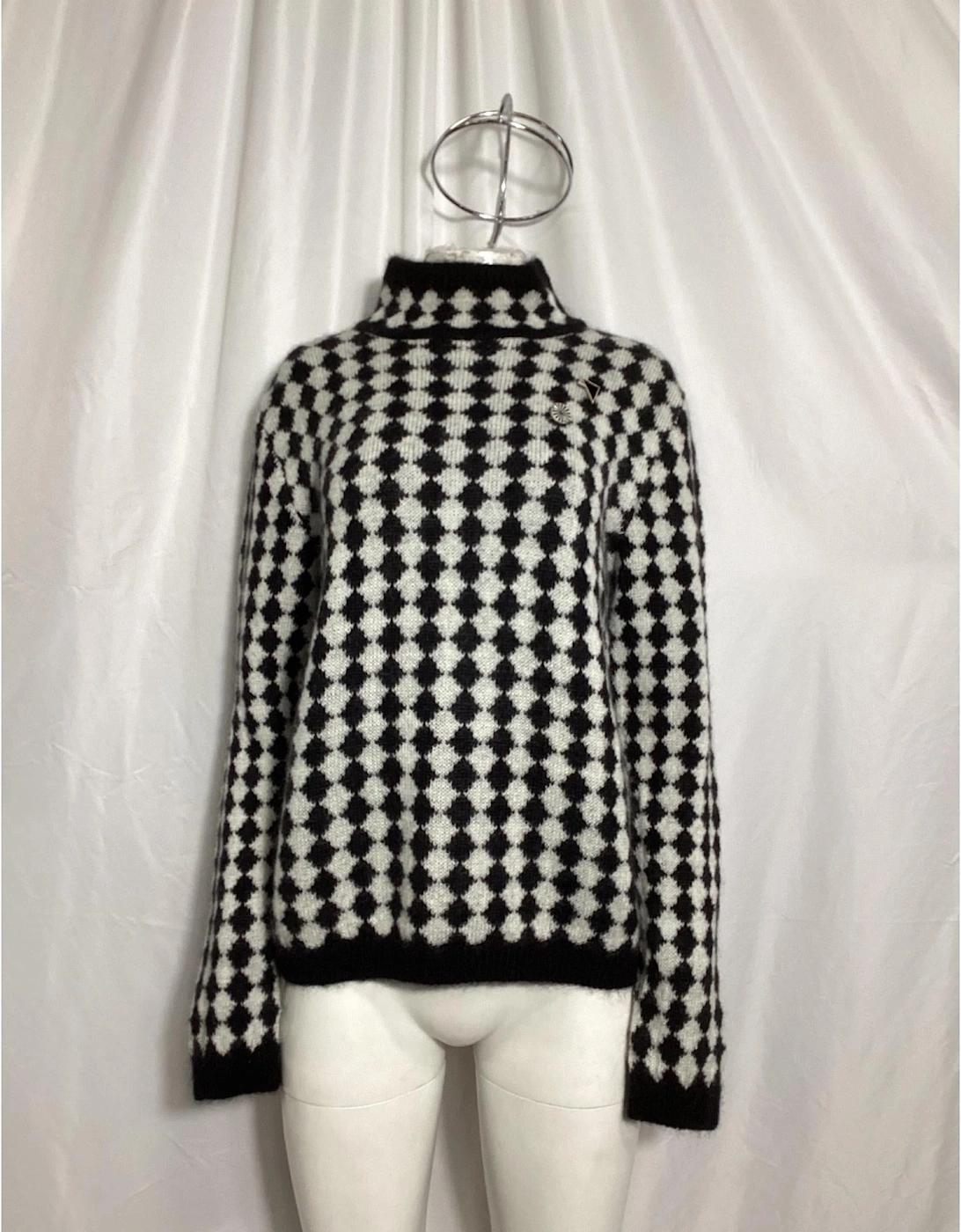 Checkerboard Pattern Mock Neck Sweater