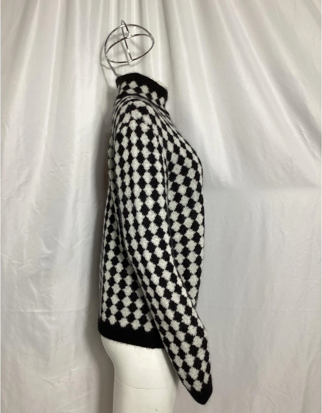 Checkerboard Pattern Mock Neck Sweater