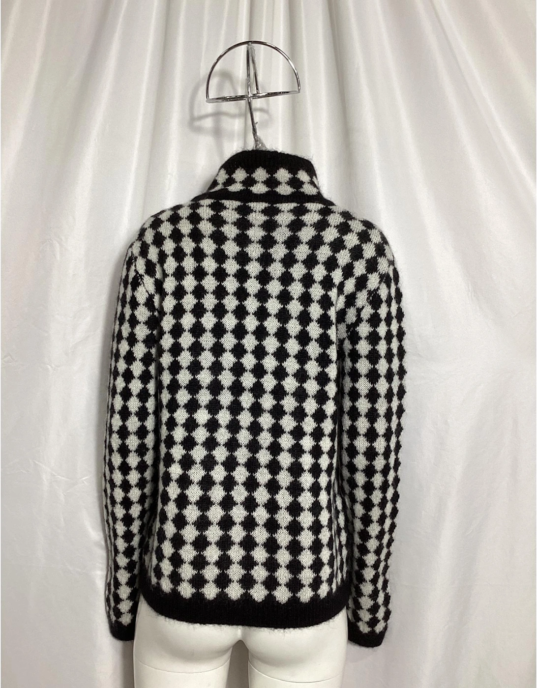 Checkerboard Pattern Mock Neck Sweater