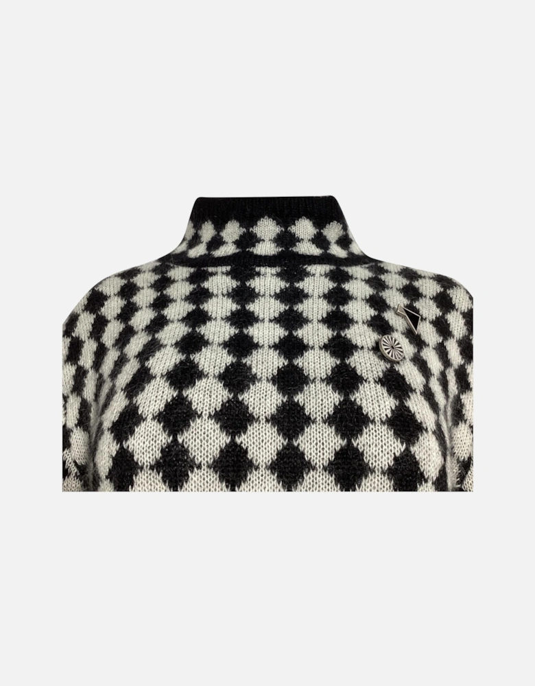 Checkerboard Pattern Mock Neck Sweater