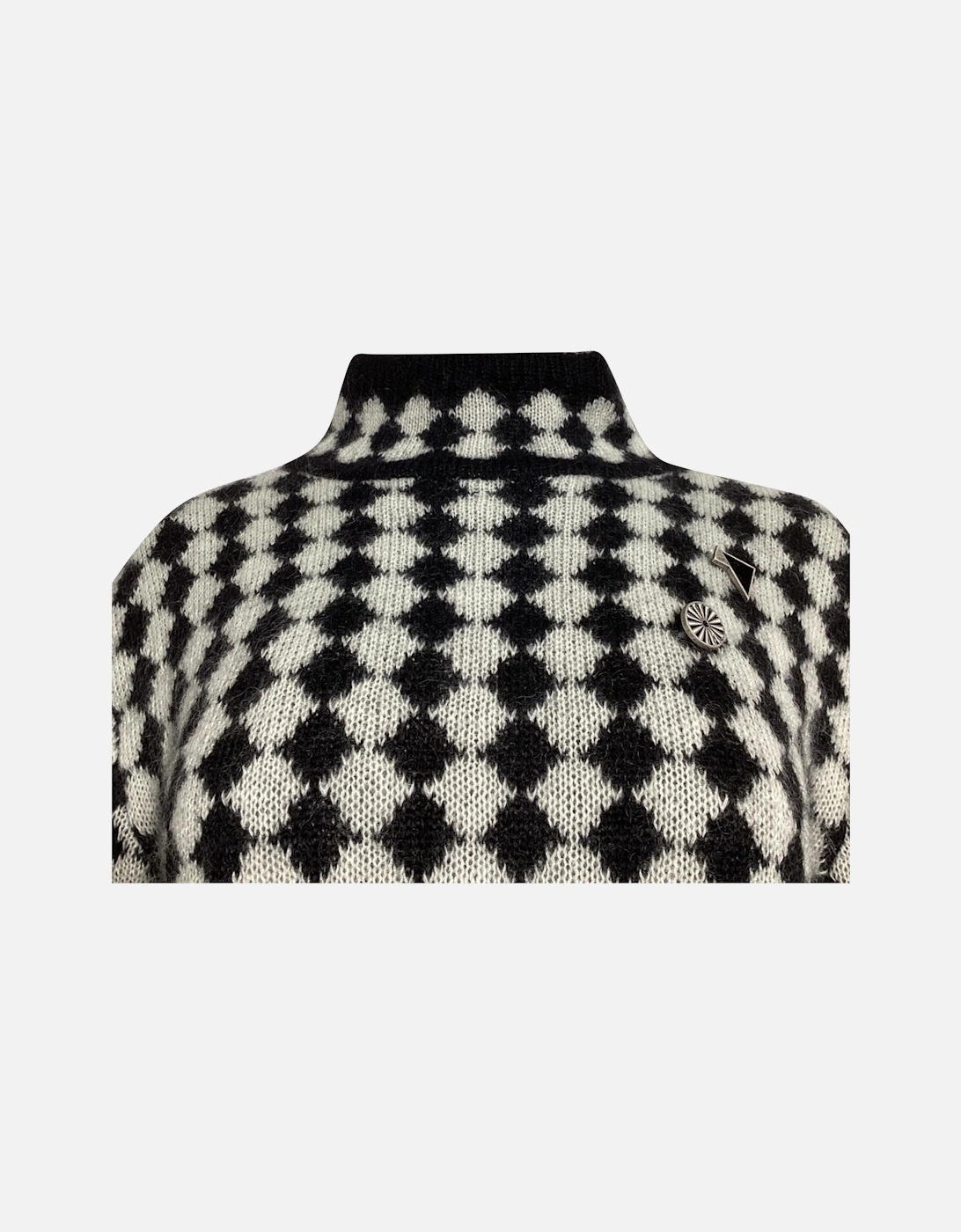 Checkerboard Pattern Mock Neck Sweater