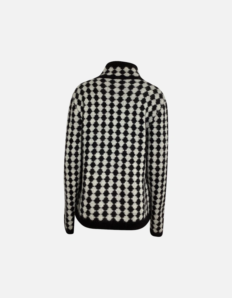 Checkerboard Pattern Mock Neck Sweater