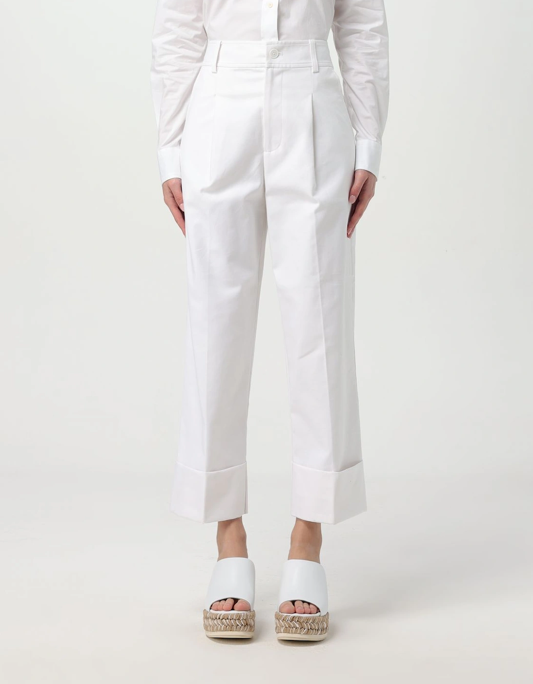 Pleated Cuffed Cotton Pants