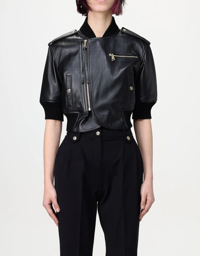 Cropped Leather Jacket Asymmetrical Zip
