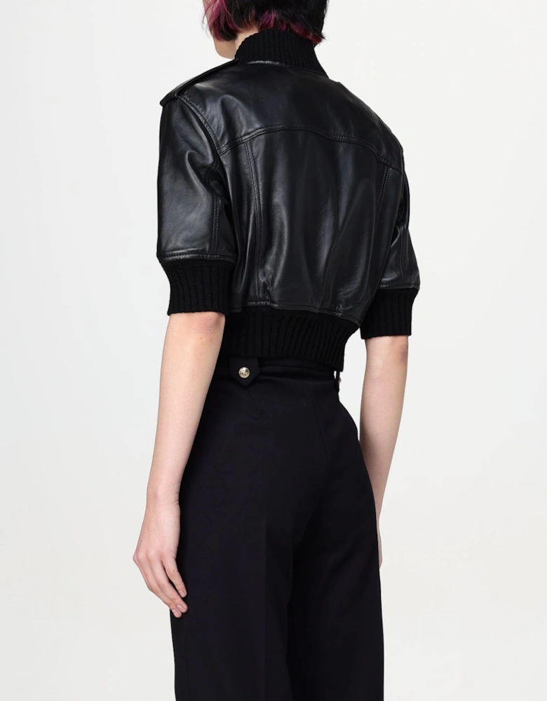 Cropped Leather Jacket Asymmetrical Zip