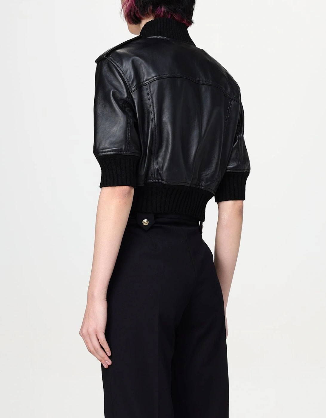 Cropped Leather Jacket Asymmetrical Zip