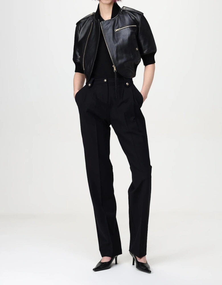 Cropped Leather Jacket Asymmetrical Zip