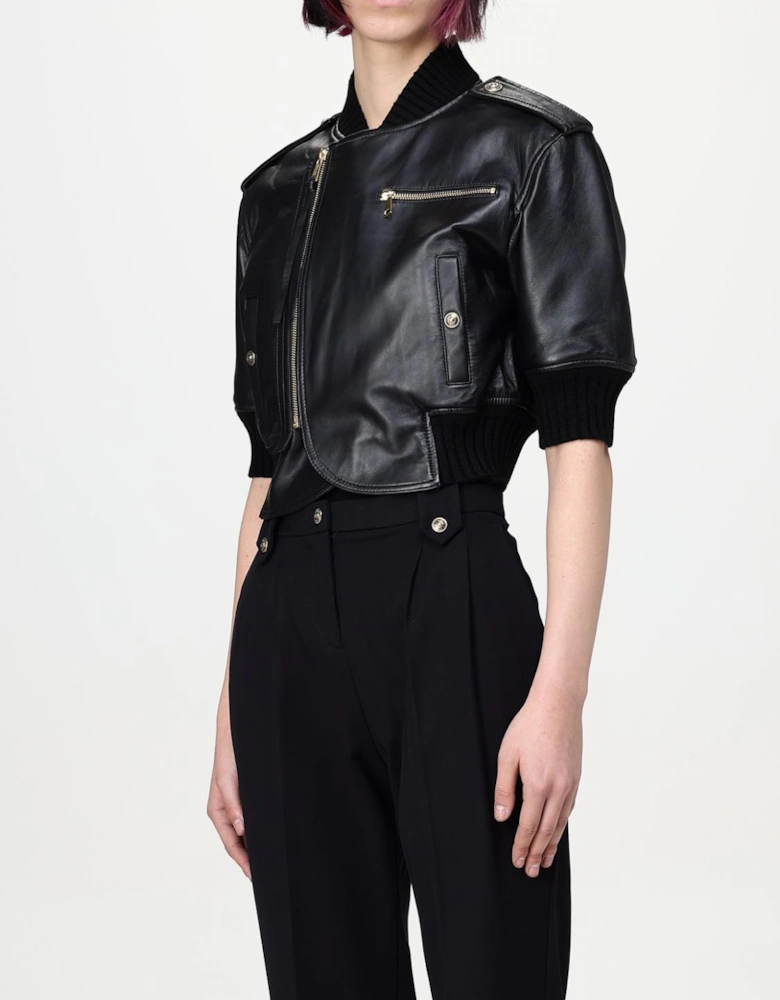 Cropped Leather Jacket Asymmetrical Zip