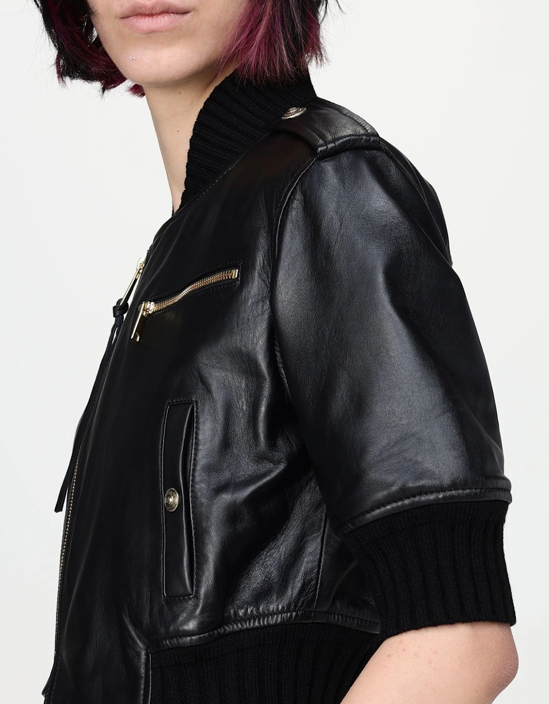 Cropped Leather Jacket Asymmetrical Zip